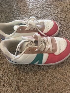 Girls' White Sneakers with Pink and Teal Accents